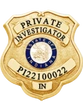 A private investigator badge with the number pi 2 1 0 0 0 2 2.